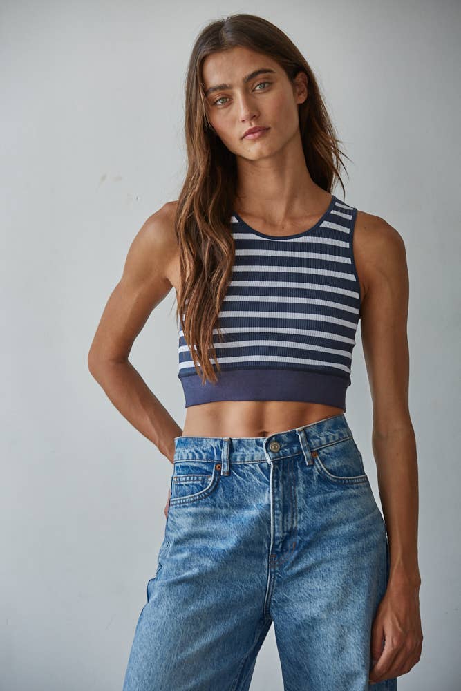 Knit Seamless Ribbed Striped Racerback Brami
