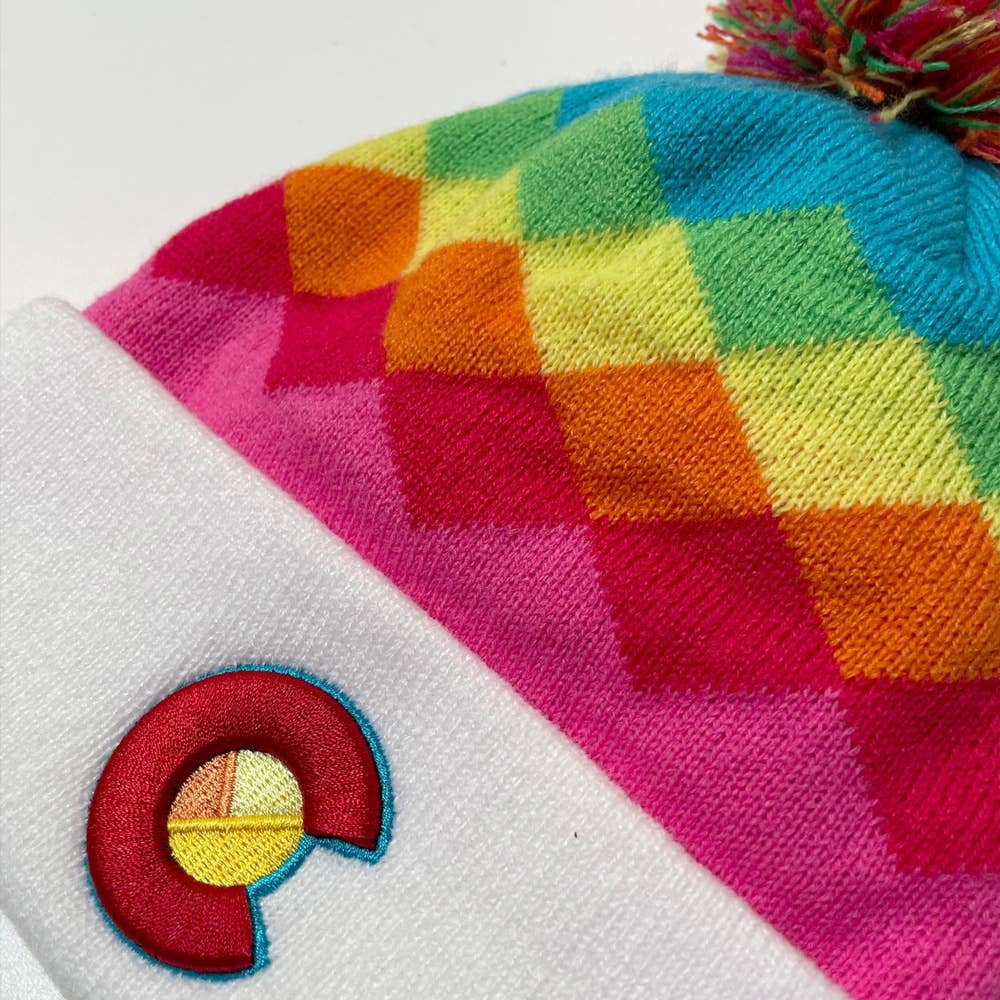 Beanie - Kids' Rainbow White Argyle