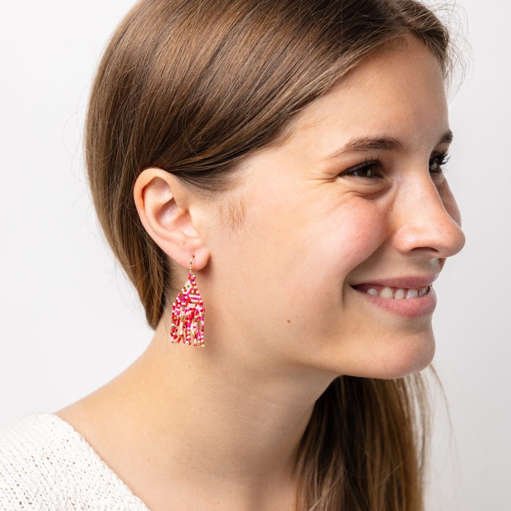 Cassie Mini Confetti Short Fringe Earrings Pink + Gold - Ink + Alloy