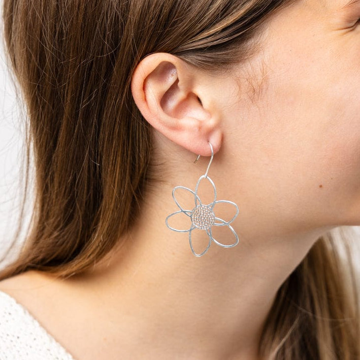 Twiggy Open Petals Flower Drop Earrings - Silver - Ink + Alloy