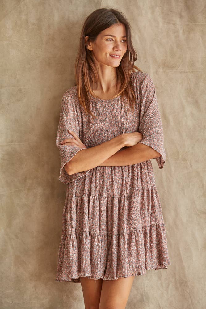 Crinkle Chiffon Short Sleeve Ruffle Dress