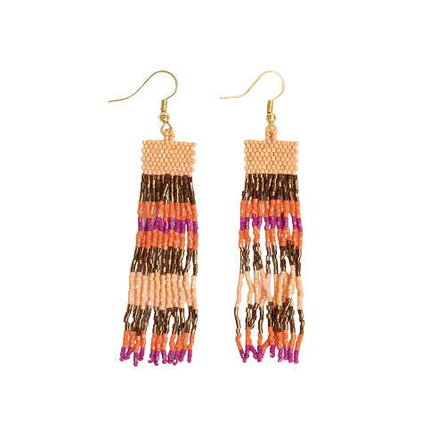 Billie Mixed Horizontal Stripes Beaded Fringe Earrings - Jaipur - Ink + Alloy