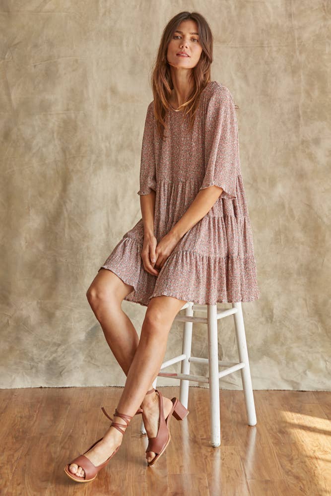 Crinkle Chiffon Short Sleeve Ruffle Dress