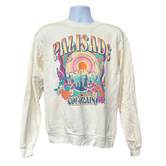 Peach and Butterfly Palisade Fleece Crew Sweatshirt - Ivory