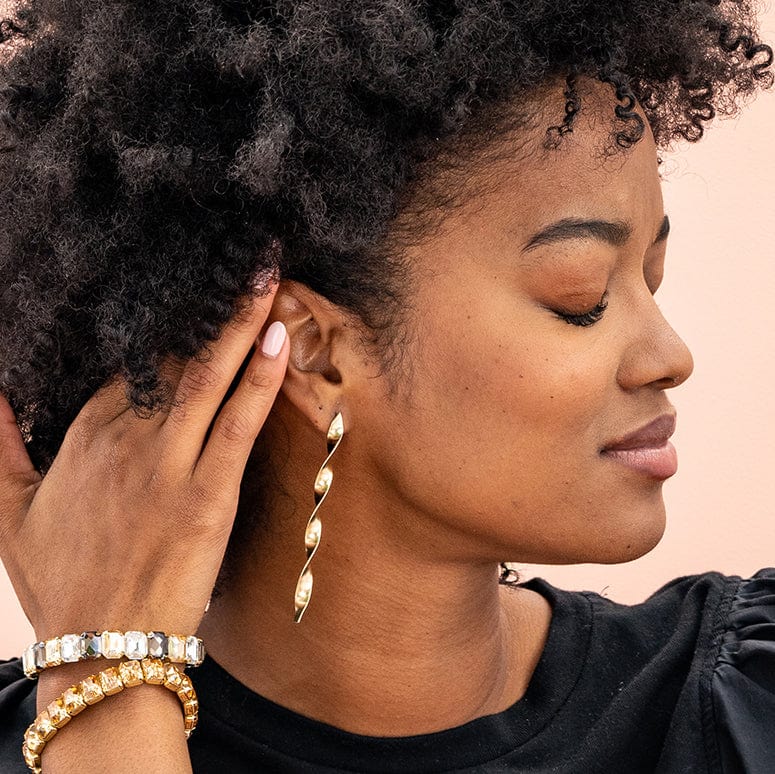 Piper Twisted Ribbon Drop Earrings - Brass - Ink + Alloy