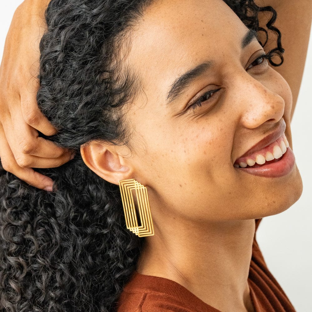 Heather Layered Rectangle Earrings - Brass - Ink + Alloy