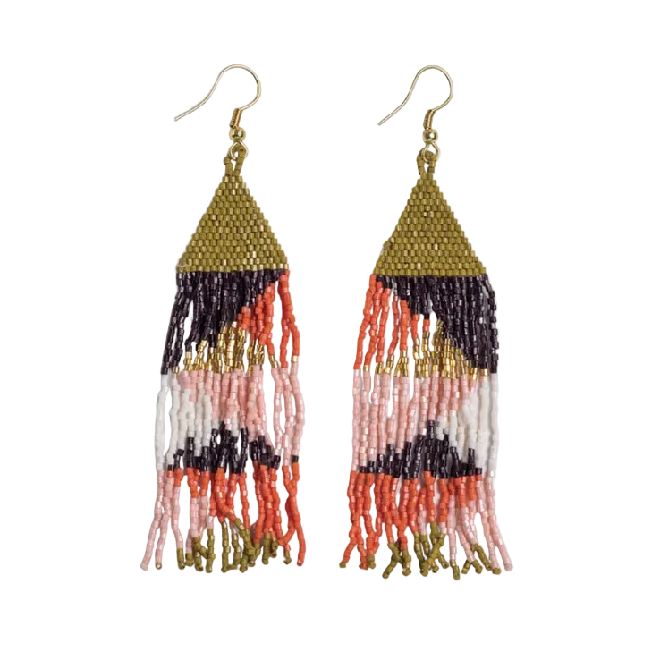 Brittany Mixed Triangles Beaded Fringe Earrings - Jaipur - Ink + Alloy