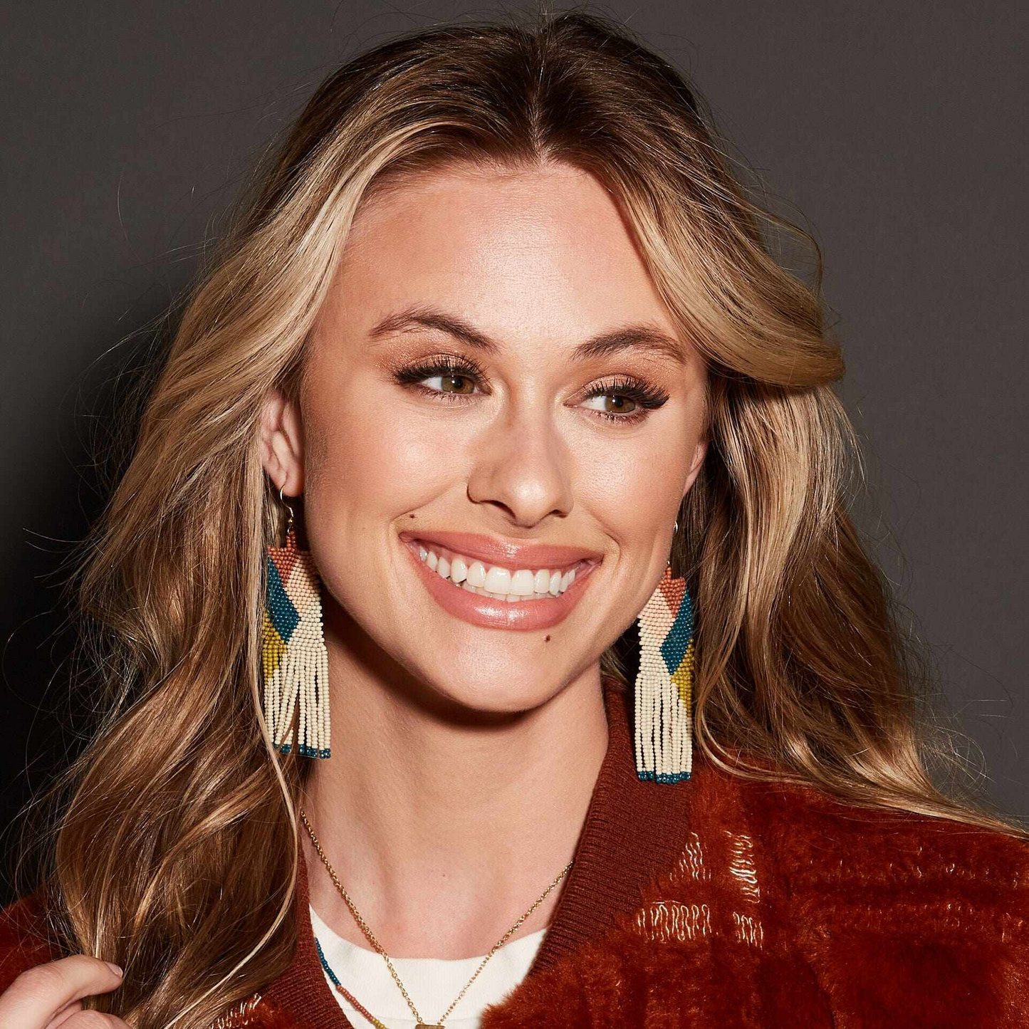 Camielle Abstract Stripe Beaded Earrings - Peacock - Ink + Alloy