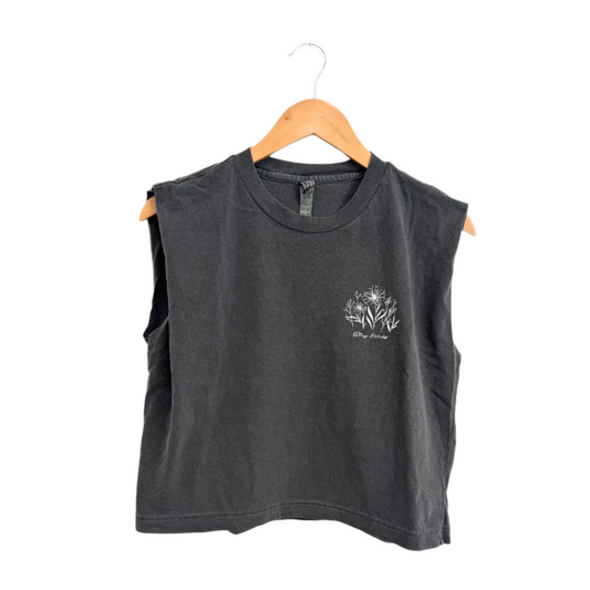 Stay Wild Floral Ladies Muscle Tee - Faded Black