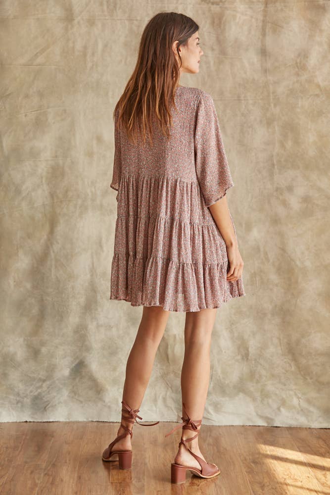 Crinkle Chiffon Short Sleeve Ruffle Dress