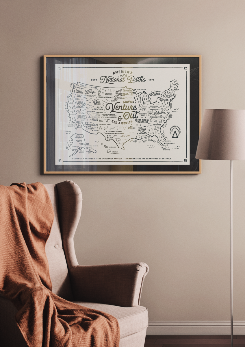 National Parks Map - 12x16 Poster