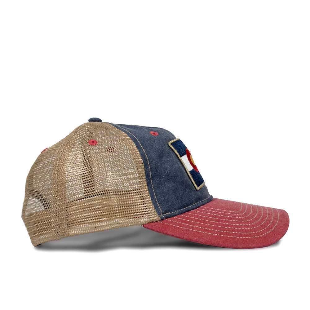 YoColorado Vintage Denim Flag Patch Trucker Hat