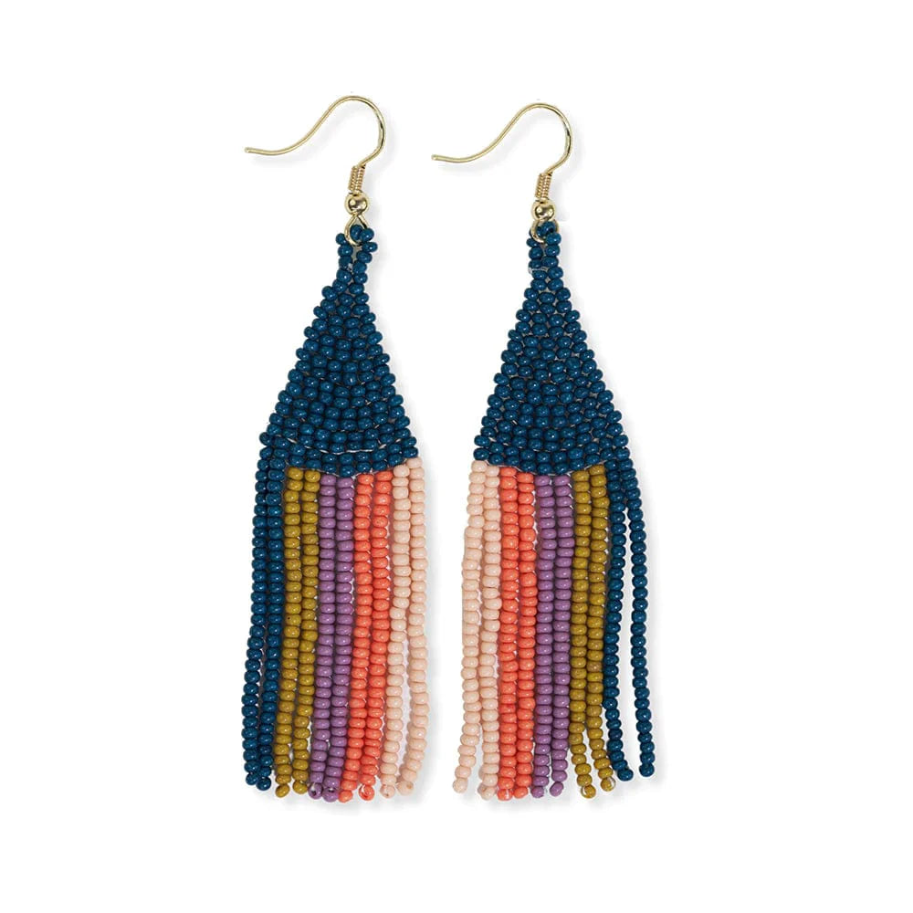 Lennon Vertical Stripes Beaded Fringe  - Coral + Citron - Ink + Alloy