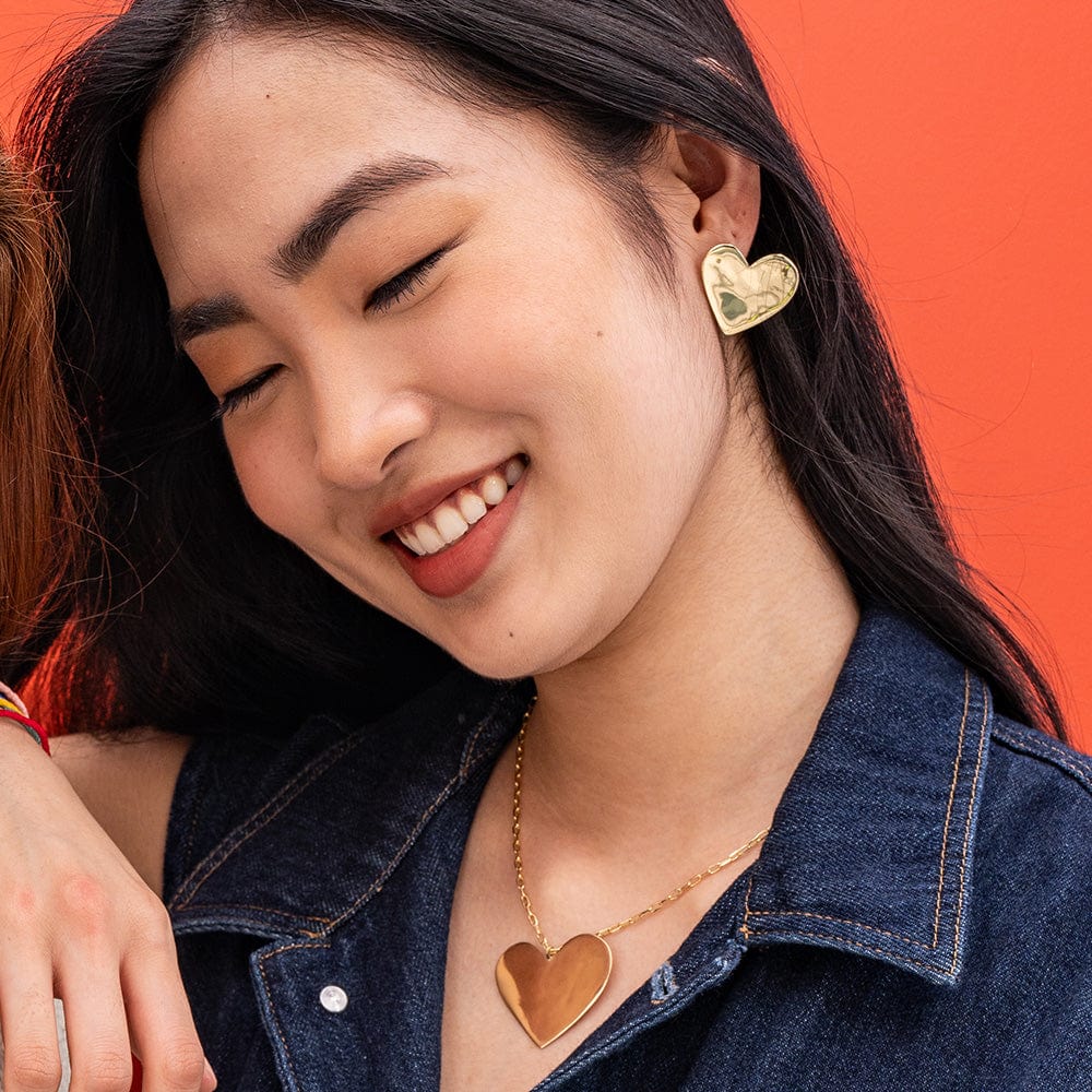 Bella Heart Statement Pendant Necklace - Brass - Ink + Alloy