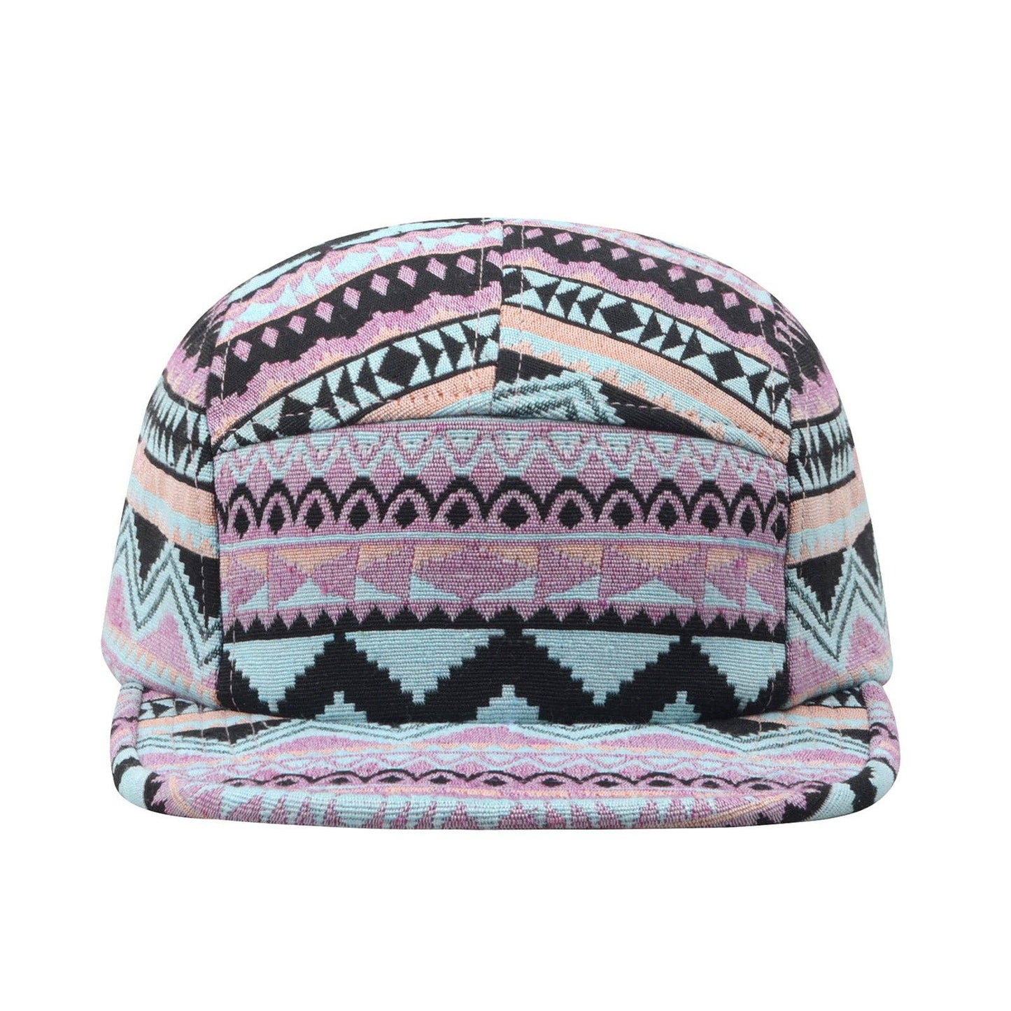 Native Multi Color Jacquard 5 Panel Hat Camp Cap - Brown