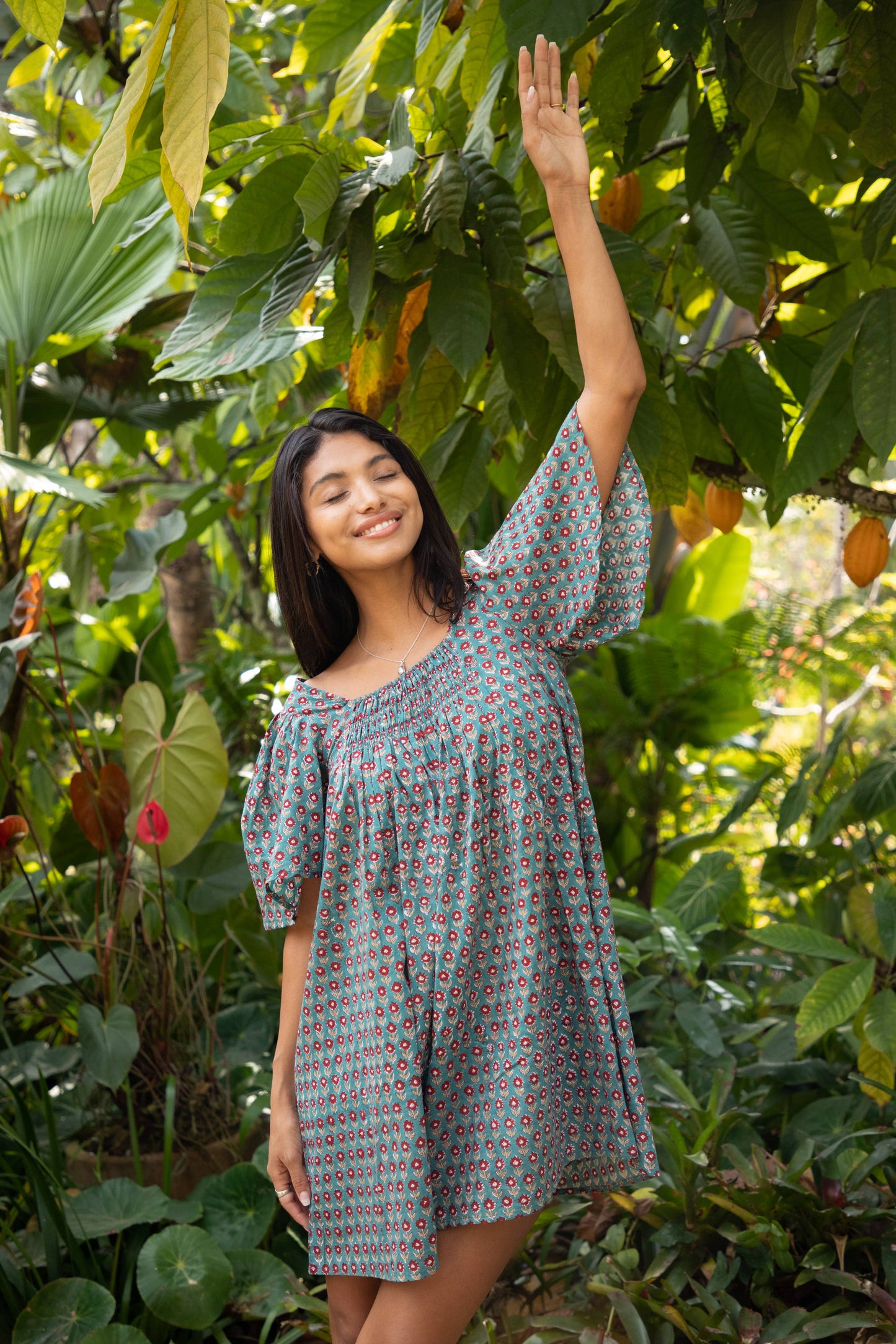 Block Printed Mini Dress (Sanvi dress) - Neptune