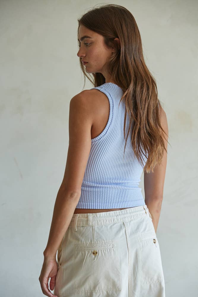 Seamless Knit Nylon Spandex Ribbed V-Neck Tank