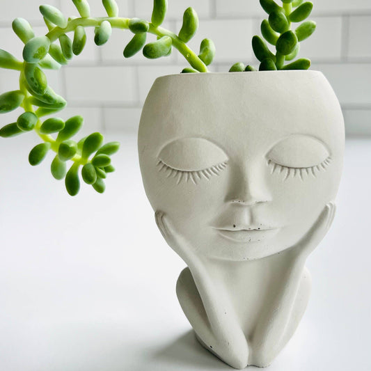 Cement/Concrete Deep Thought Girl Planter