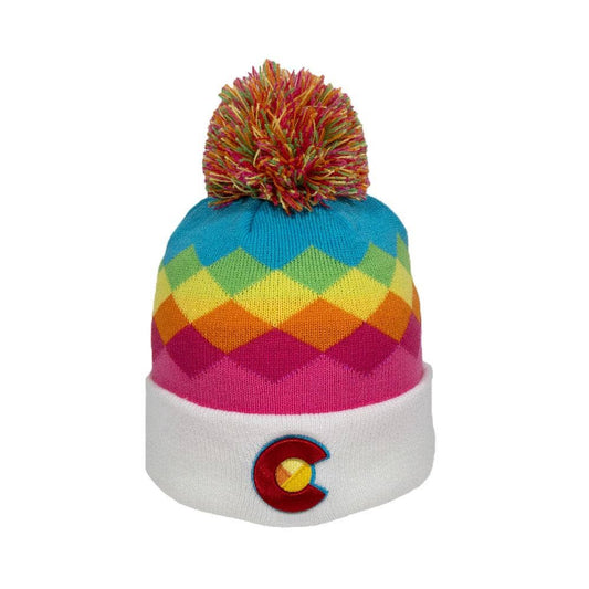 Beanie - Kids' Rainbow White Argyle