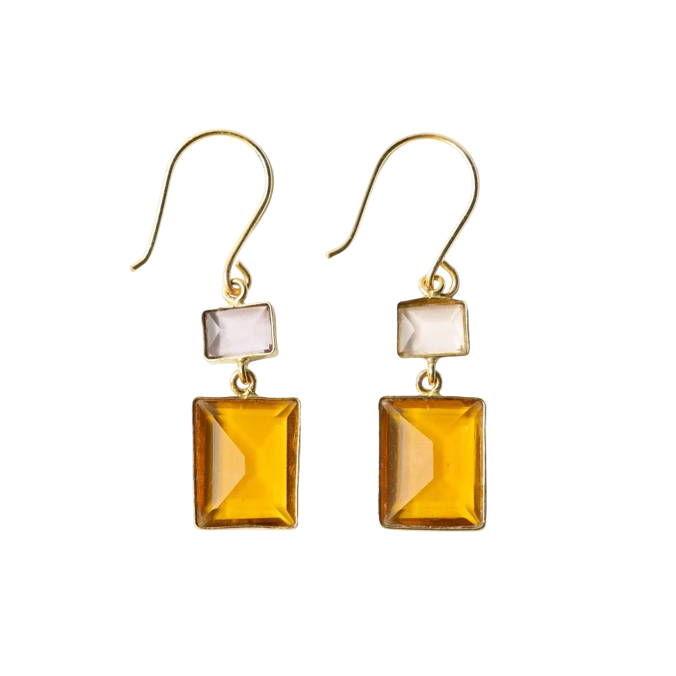 Veronica Two Tone Color Cut Glass Dangle Earring - Amber - Ink + Alloy