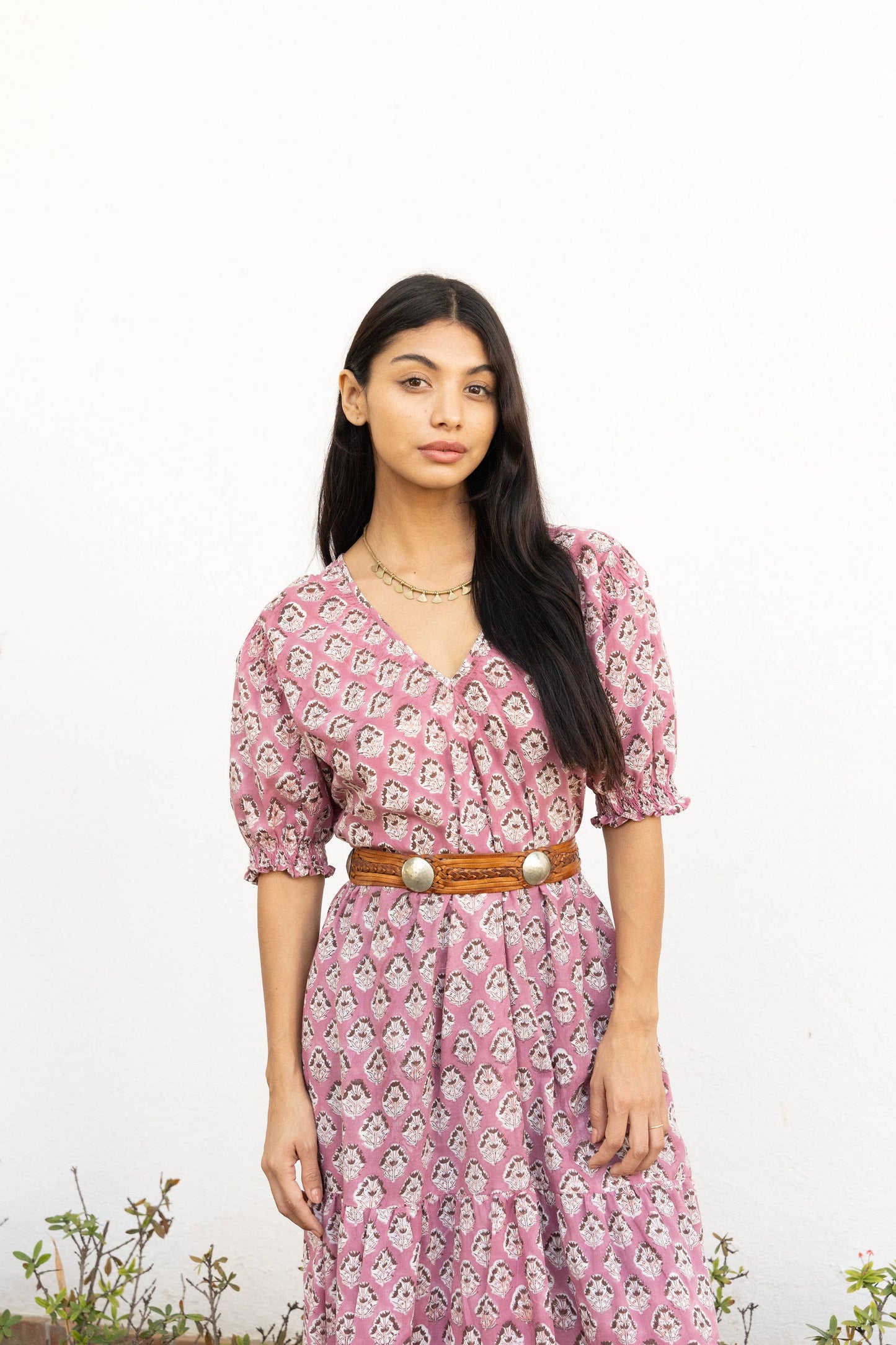Block Printed Cotton Maxi Dress (Imara dress: Rose)