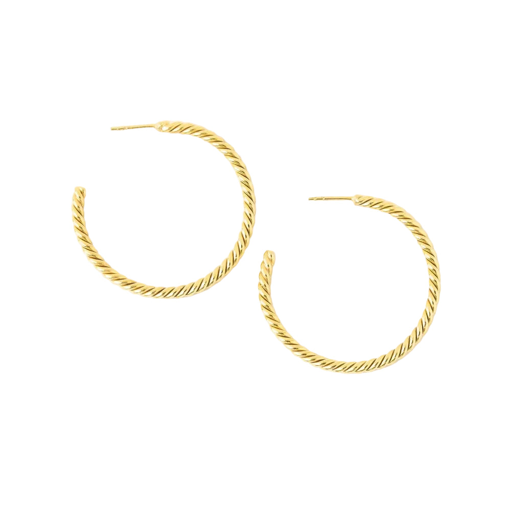 Michele Twisted Rope Hoop Earrings - Brass - Ink + Alloy