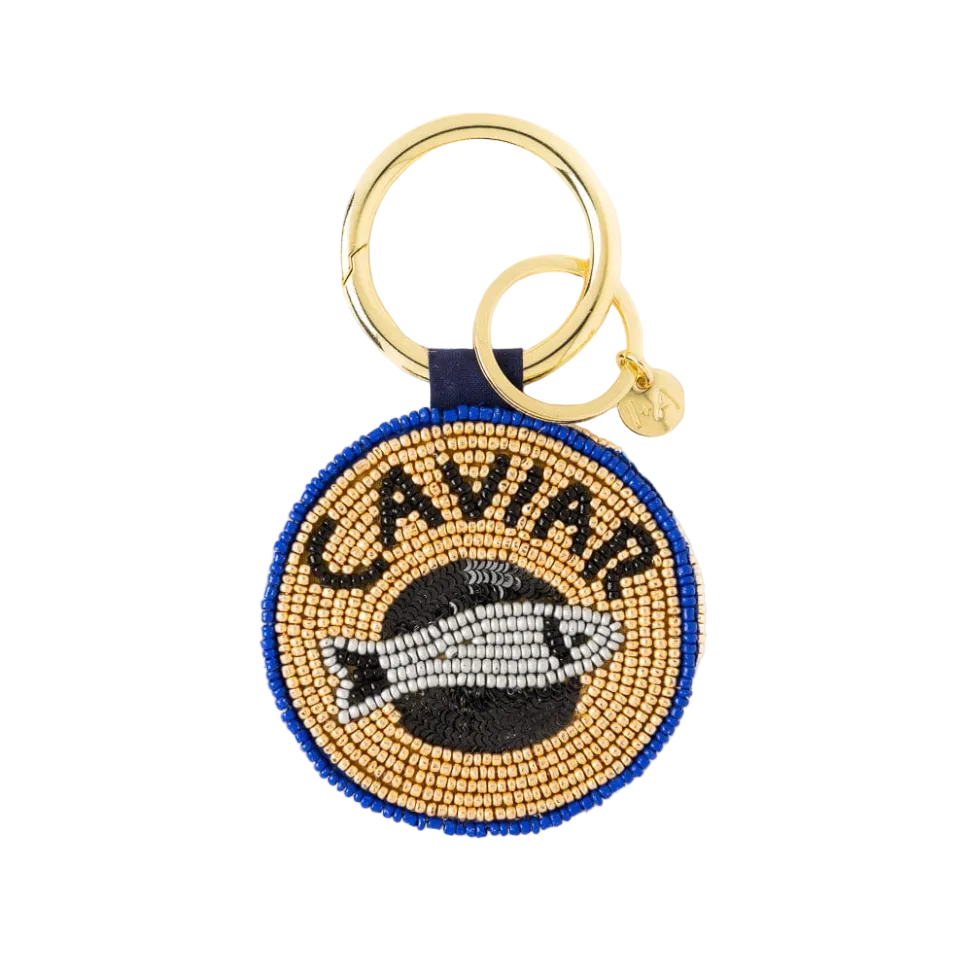 Kelsey Caviar Seed Bead Bag Charm Key Ring - Ink + Alloy