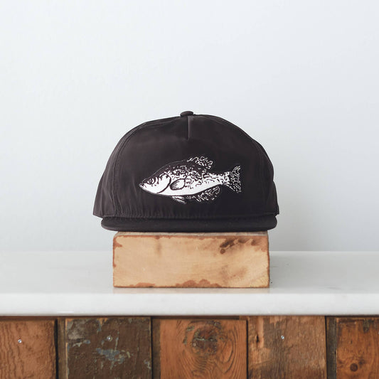 Crappie Patch Snap back cap, Black Satin