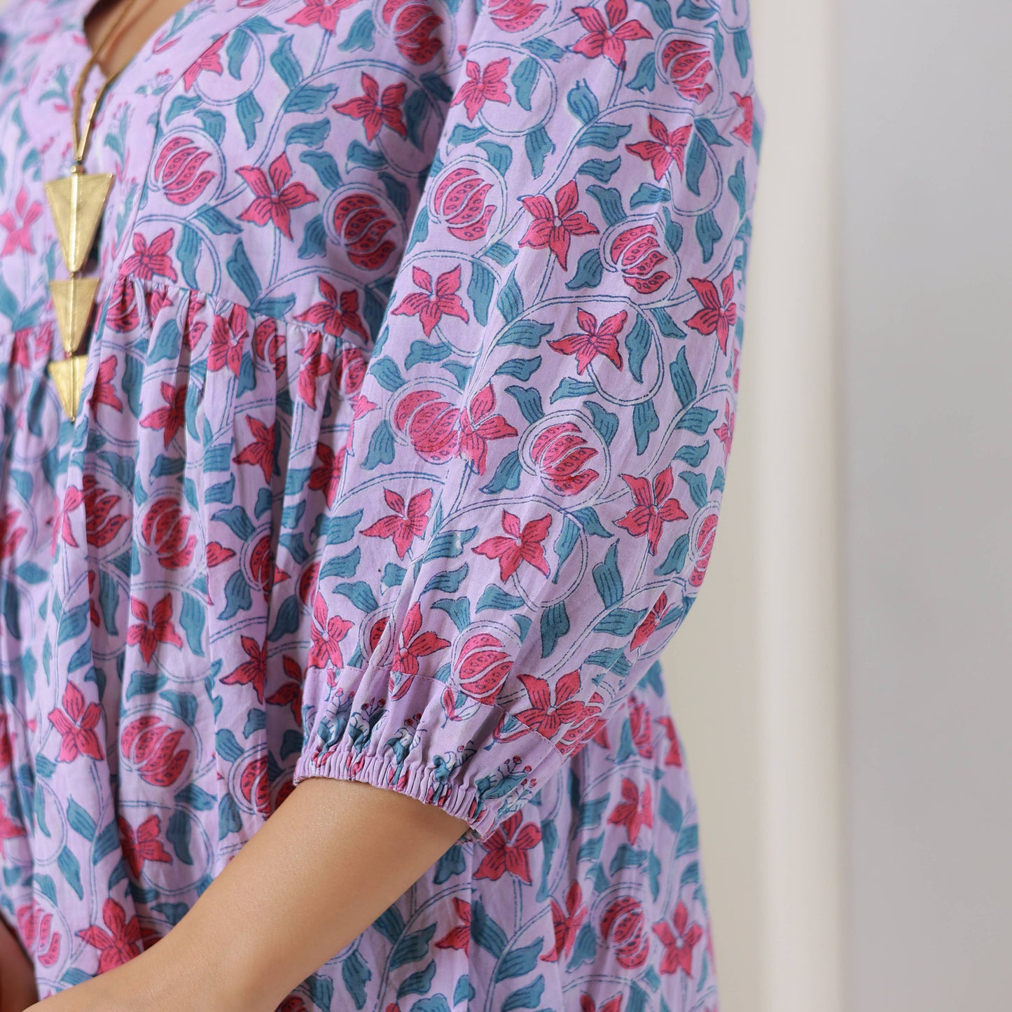 Block Printed Cotton Dress with Tie (Banhi)