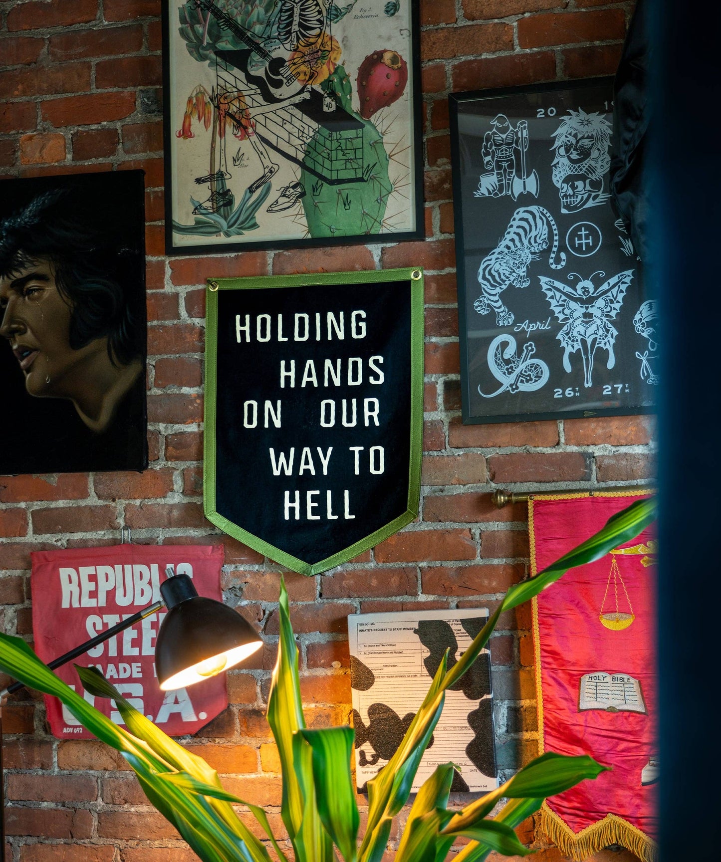 Holding Hands On Our Way To Hell Camp Flag  • John Moreland x Oxford Pennant