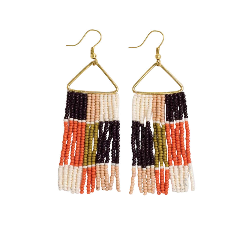 Whitney Patchwork Beaded Fringe Earrings -Jaipur - Ink + Alloy