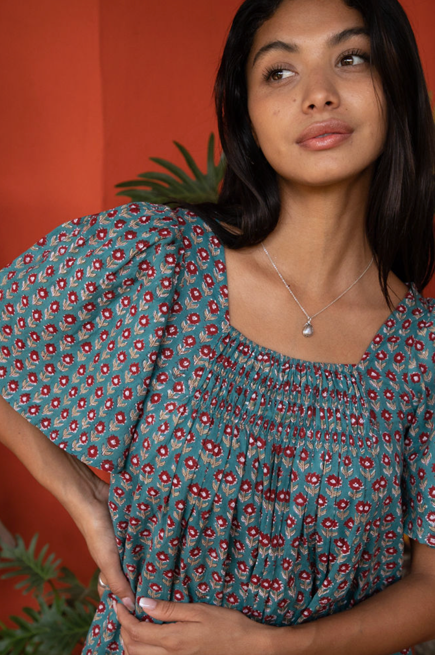 Block Printed Mini Dress (Sanvi dress) - Neptune