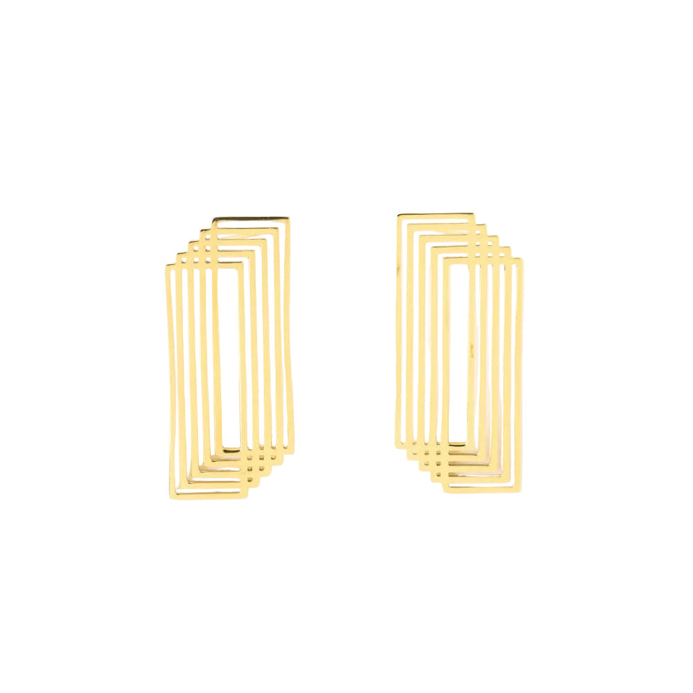 Heather Layered Rectangle Earrings - Brass - Ink + Alloy
