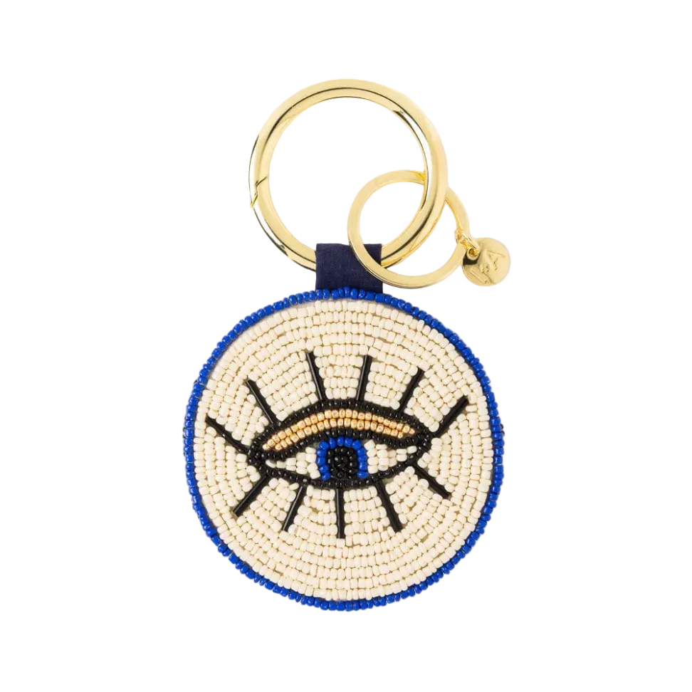 Kelsey Evil Eye Seed Bead Bag Charm Key Ring - Ink + Alloy