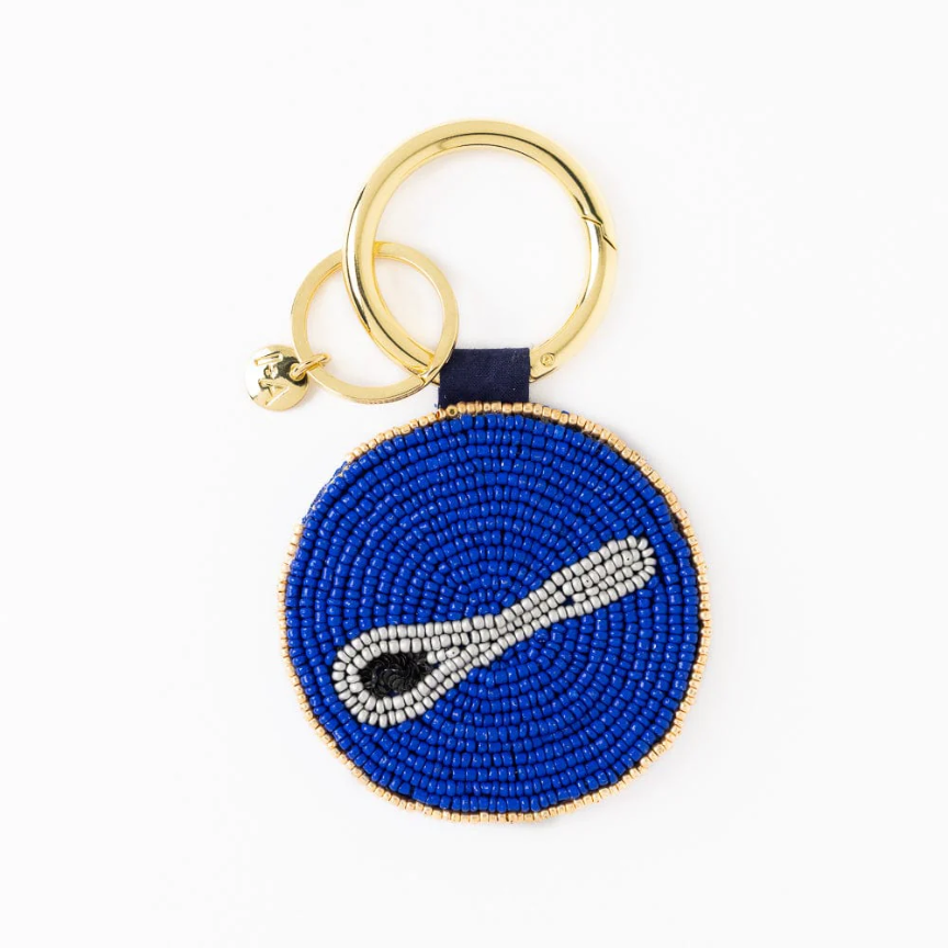 Kelsey Caviar Seed Bead Bag Charm Key Ring - Ink + Alloy