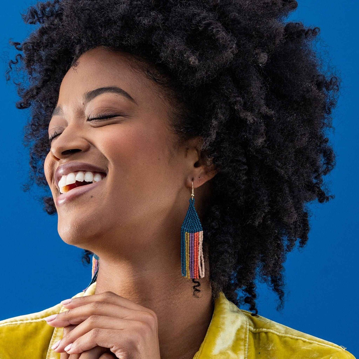 Lennon Vertical Stripes Beaded Fringe  - Coral + Citron - Ink + Alloy