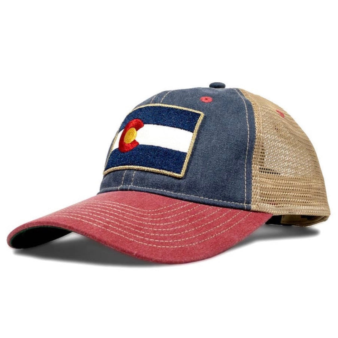 YoColorado Vintage Denim Flag Patch Trucker Hat