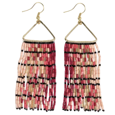 Patricia Mixed Luxe Bead Gradient Fringe Earrings - Maroon - Ink + Alloy