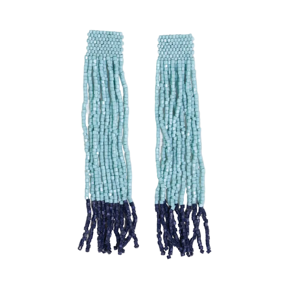 Ila Thick Stripe Mixed Luxe Beads Fringe Earrings -  Light Blue - Ink + Alloy