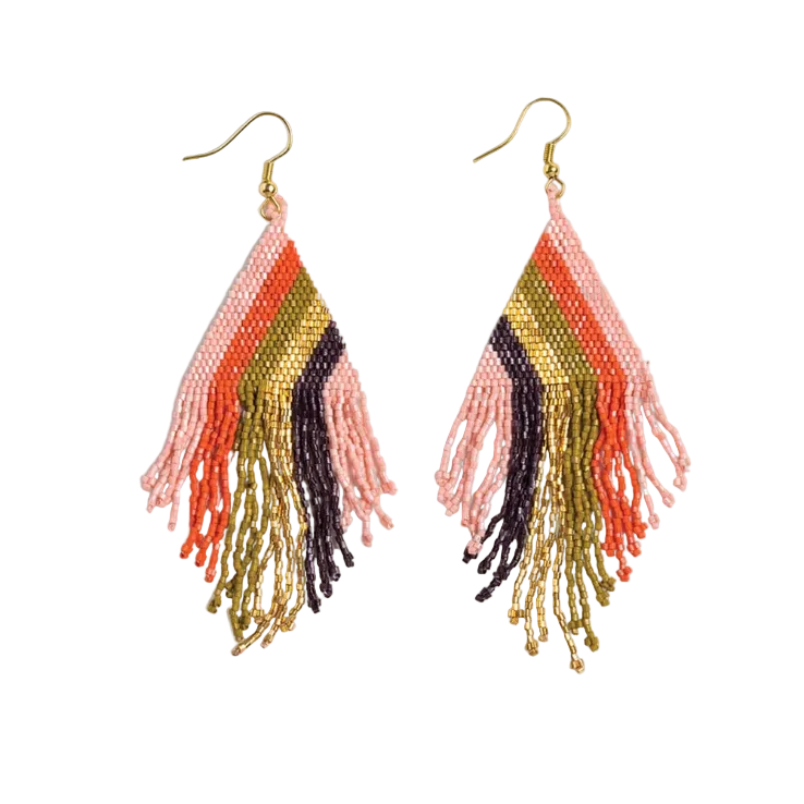 Haley Falling Lines Beaded Fringe Earrings - Jaipur - Ink + Alloy