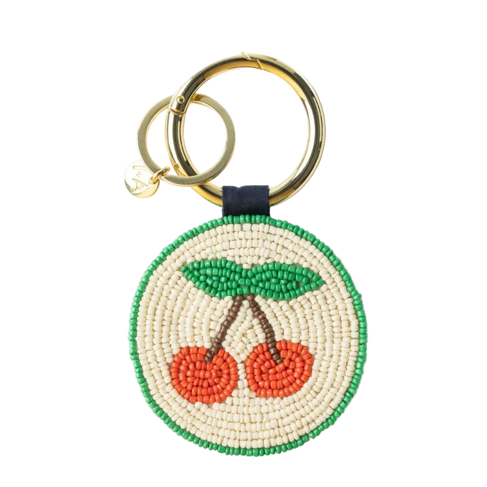 Kelsey Cherries Seed Bead Bag Accessory Key Ring - Ink + Alloy