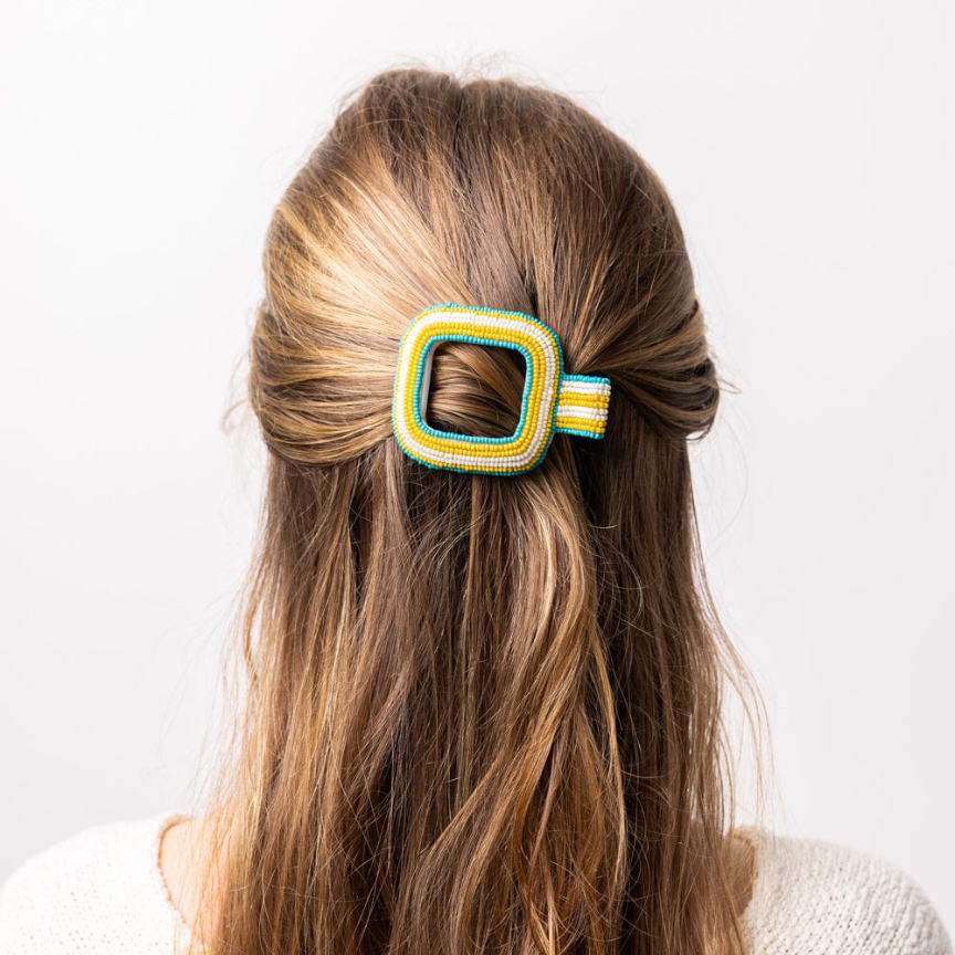 Charlotte Stripe Flat Hair Clip - Turquoise - Ink + Alloy