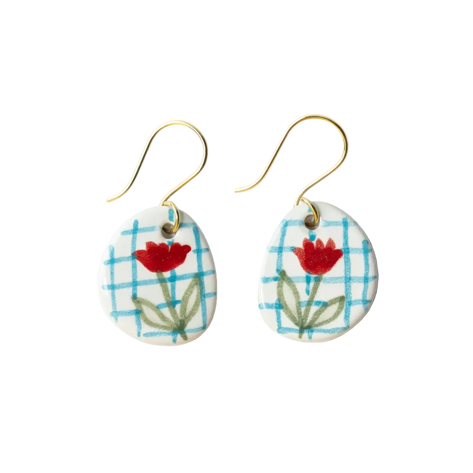 Danielle Round Ceramic Earring With Poppies - Ink + Alloy