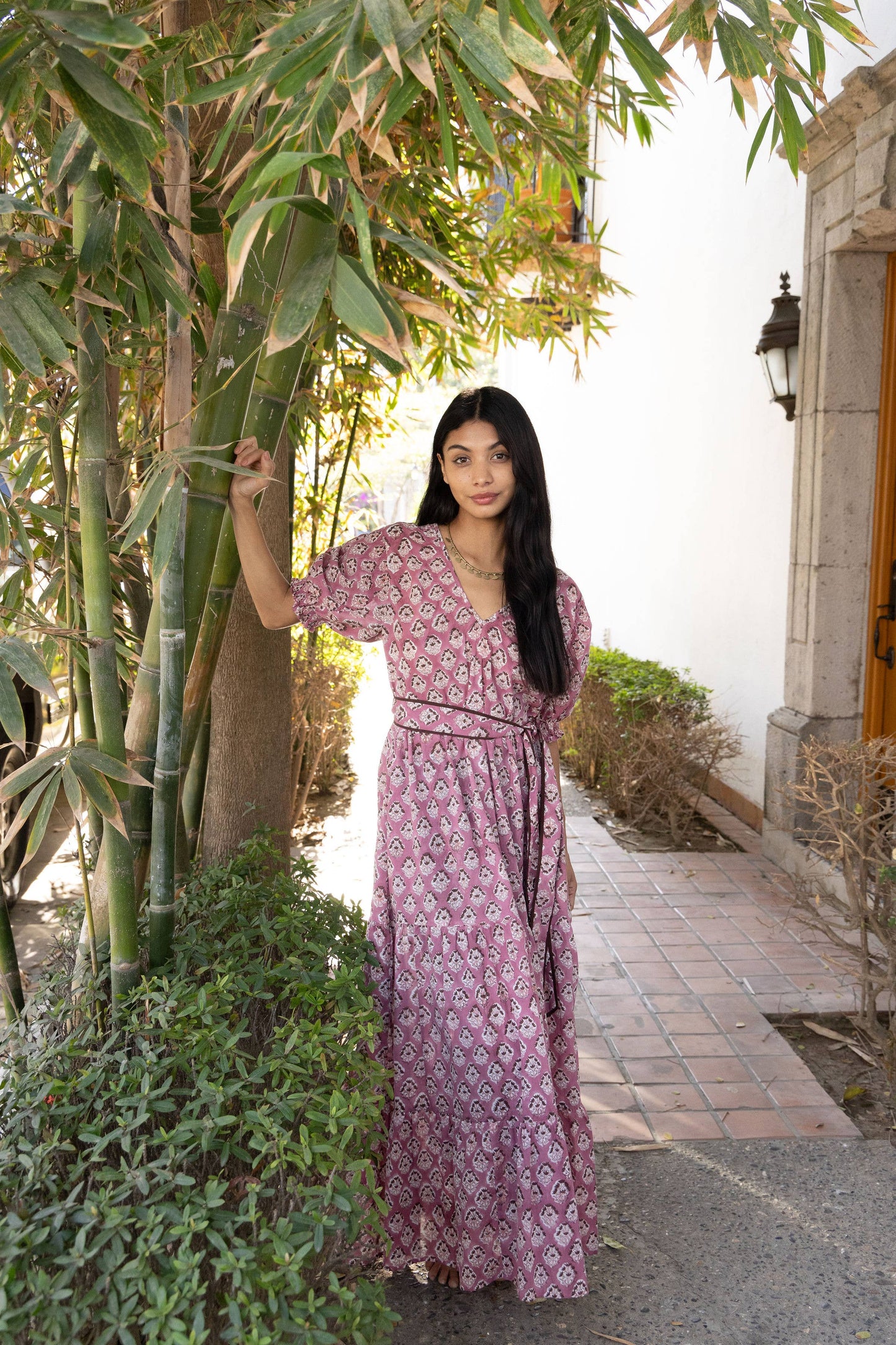 Block Printed Cotton Maxi Dress (Imara dress: Rose)