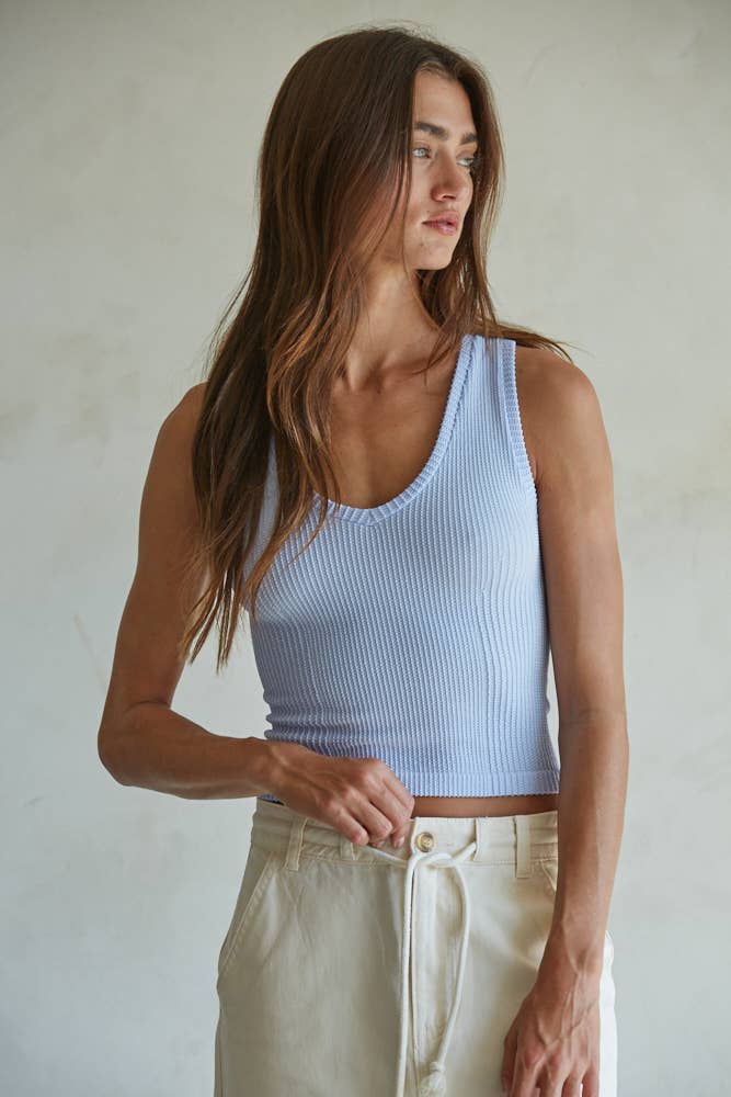 Seamless Knit Nylon Spandex Ribbed V-Neck Tank
