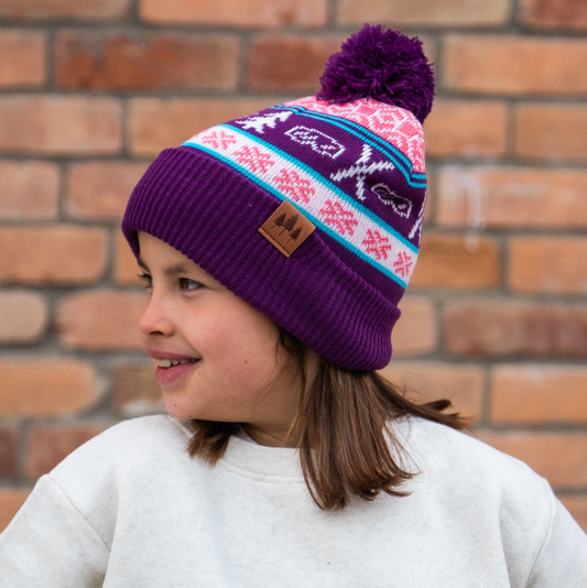 Pine & Powder Kids Pom Beanie - Purple/Green