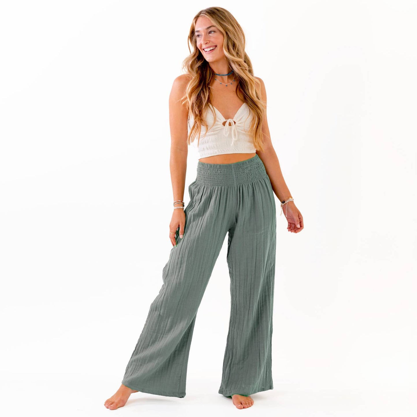 Sage Wide Leg Cotton Pants