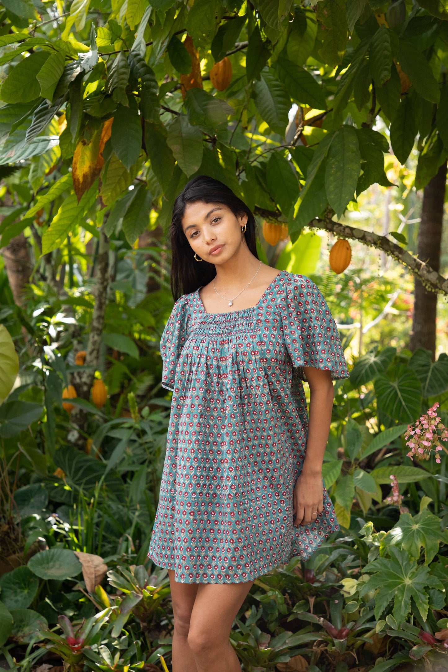 Block Printed Mini Dress (Sanvi dress) - Neptune