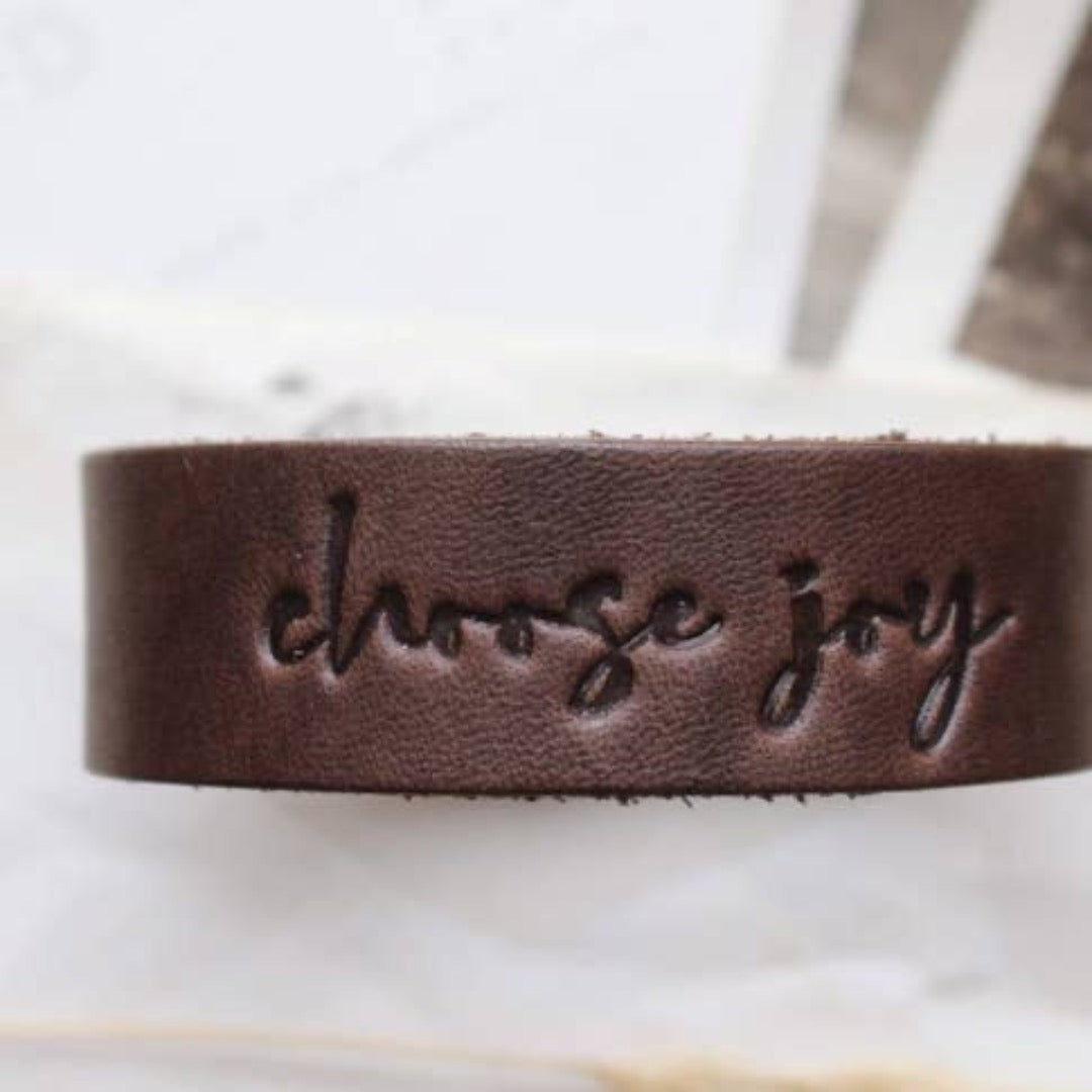 Choose Joy Stamped Leather Cuff Bracelet