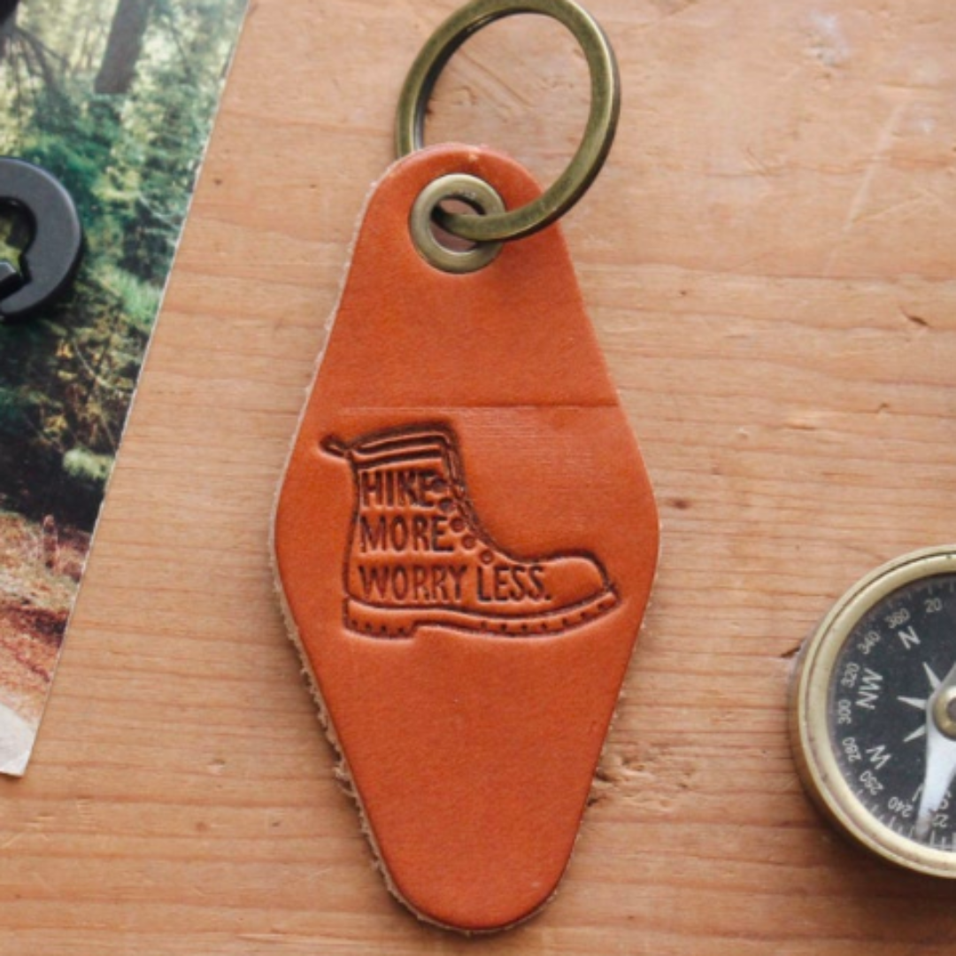 Hike More Worry Less Motel Leather Keychain Key Fob